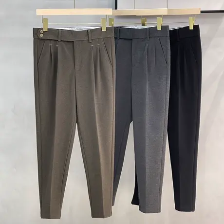 冬季毛呢裤男休闲裤修身锥形双折西装裤加厚款男裤子垂坠感长裤潮商品大图