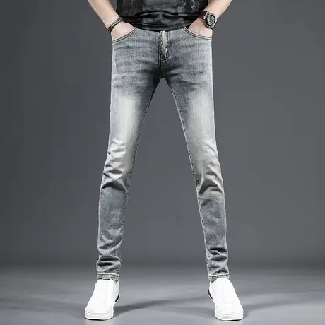 高端夏季牛仔裤男款2025新款潮牌修身小脚弹力百搭潮流男士裤子薄图片