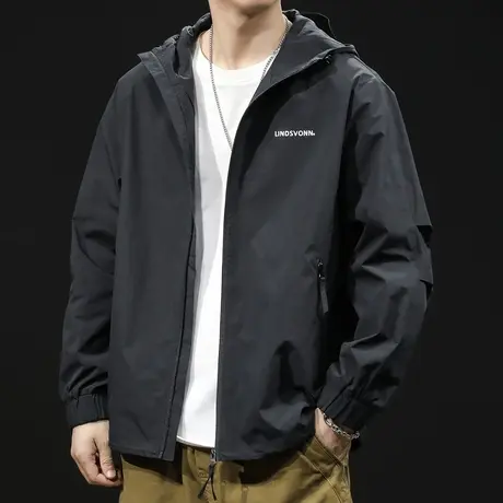 冲锋衣男春秋大码潮牌连帽男款黑色上衣春季2024新款男士夹克外套图片