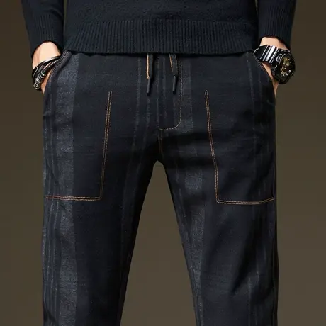 秋冬款格子条纹商务正装西裤男士宽松直筒休闲长裤冬季毛呢男裤子商品大图