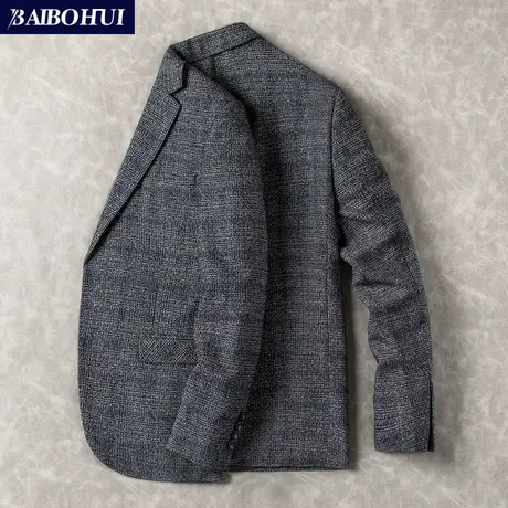 中年商务休闲西装男士外套秋季新款韩版格子小西服男修身单件上衣图片