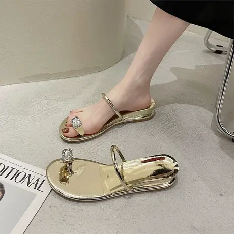 坡跟网红套趾一字拖女鞋子2024年新款夏季百搭水钻仙女外穿凉拖鞋商品大图