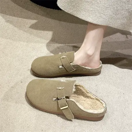 包头半拖鞋女外穿2023早秋新款法式一脚蹬温柔单鞋平底软底穆勒鞋商品大图