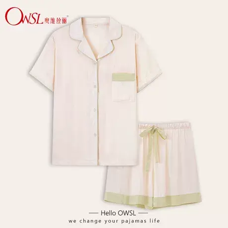 新款简搭色短袖短裤套装家居服夏天睡衣女商品大图