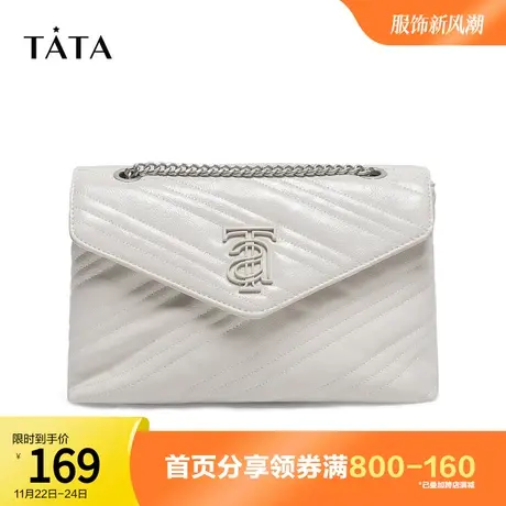 Tata他她专柜同款简约条纹单肩斜挎包女链条包复古通勤新X2634CN0图片