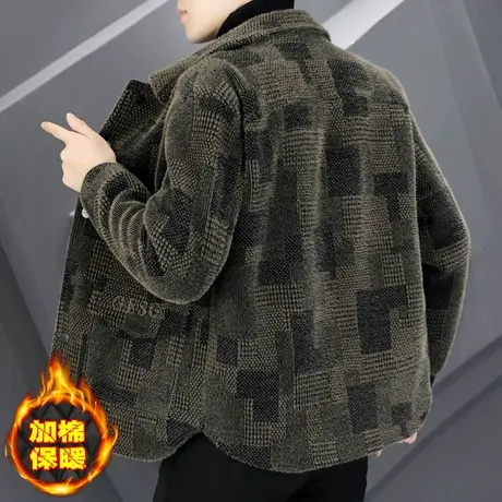 冬季痞帅冬装毛呢大衣男短款加棉加厚高端休闲金貂绒呢子夹克外套商品大图