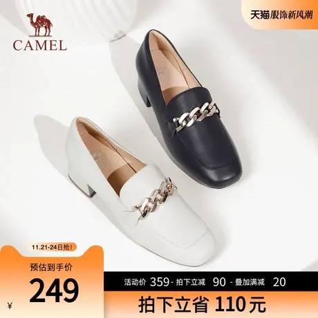 骆驼女鞋2023秋季新款英伦风小皮鞋真皮粗跟女单鞋一脚蹬乐福鞋女商品大图