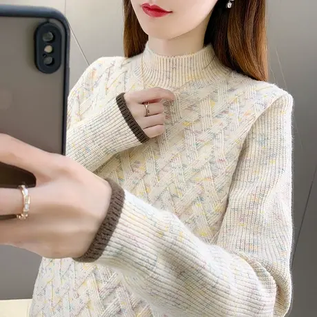 毛衣女秋冬2023新款女装加厚针织上衣宽松洋气半高领打底衫女内搭图片