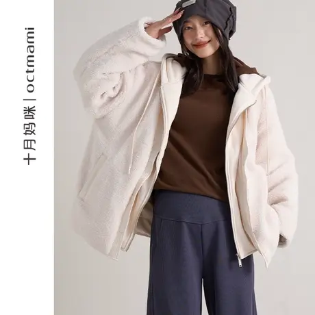 十月妈咪孕妇羽绒服连帽2023新款冬季外穿宽松遮肚外套白鸭绒冬装图片