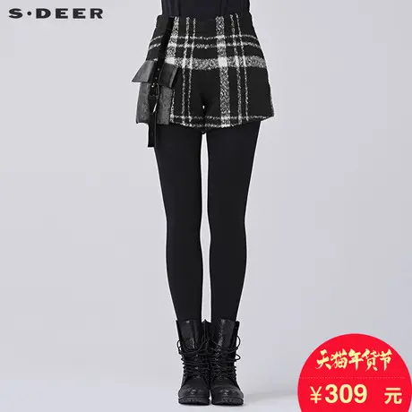 sdeer圣迪奥女装2018冬装复古毛呢英伦裤口袋装饰短裤S16480956商品大图