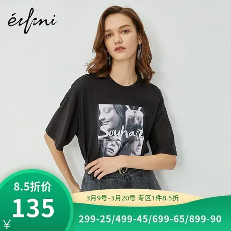 伊芙丽春夏新款潮印花宽松T恤女中袖显瘦体恤女1B3901111商品大图