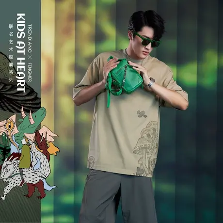 TRENDIANO潮牌艺术家系列纯棉宽松t恤男春夏新款潮流印花圆领短袖商品大图