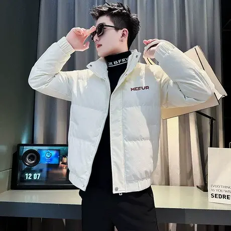 立领棉服男冬季2023新款潮牌小众高级感时尚修身短款字母棉衣外套图片