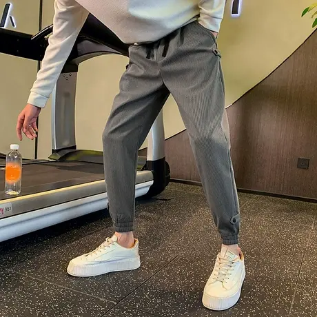 冬款加绒裤子潮牌束脚裤条纹加厚男裤2023新款春季裤子休闲裤卫裤商品大图