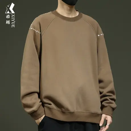 希越加绒插肩袖卫衣男冬季重磅加厚摇粒绒宽松大码男士套头衫外套商品大图