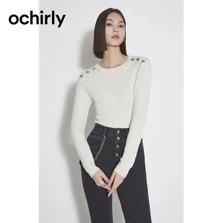 ochirly欧时力 羊毛套头毛衣女 2023新款秋装短款上衣肌理感软糯商品大图