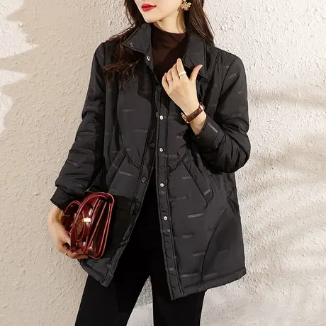 中年妈妈冬季羽绒棉服宽松加大码女装休闲中长款加厚翻领外套棉衣图片