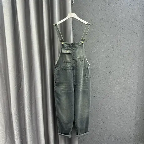 欧货做旧洗水牛仔背带裤女2024春季新款宽松显瘦高腰连体哈伦长裤图片