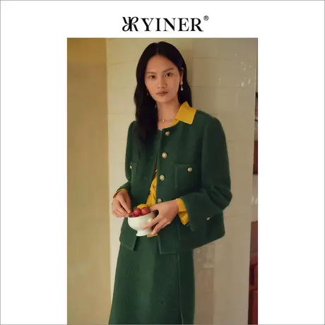 【柔暖羊驼毛】YINER音儿女装冬季绵羊毛通勤风短外套商品大图