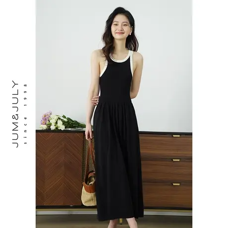 嘉茱莉2025新款撞色针织背心连衣裙女长款针织连衣裙吊带裙背心裙图片