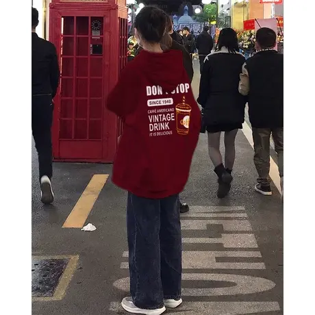 连帽卫衣女小个子秋冬宽松休闲oversize美式复古外套港味chic上衣图片