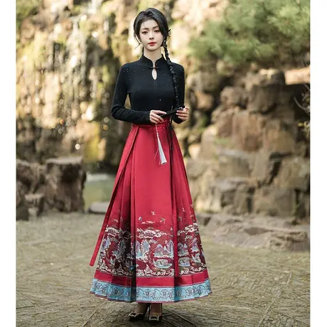 敬酒服新娘马面裙2024新款酒红色高级感订婚礼服日常可穿新娘便装图片