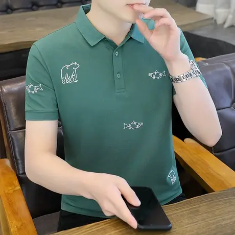 商务休闲Polo衫男韩版潮流刺绣2023夏季新款翻领短袖T恤青年男装商品大图