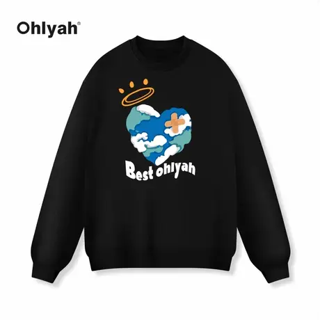 Ohlyah美式情侣圆领爱心地球卫衣男女款字母潮牌早秋上衣班服定制商品大图