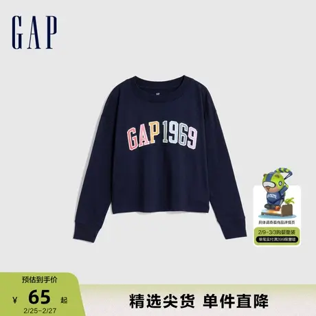 Gap女童春秋LOGO纯棉亲肤长袖T恤儿童装洋气运动休闲上衣788206商品大图