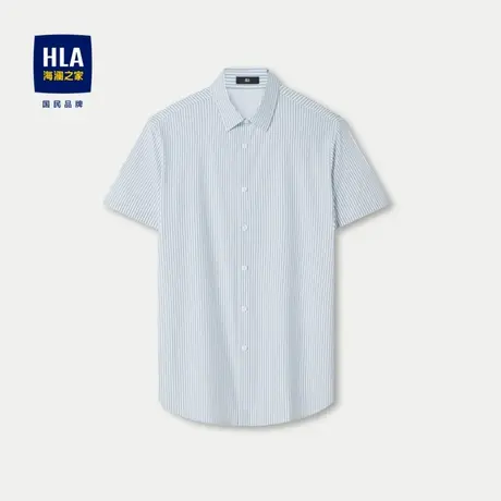 HLA/海澜之家无痕科技短袖衬衫24春夏新款方领撞色条纹弹力衬衫男商品大图