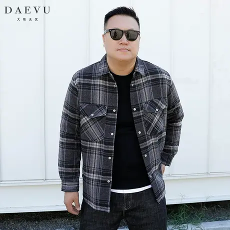 秋新款休闲格子潮胖子大号薄棉加肥加大码男士长袖衬衫衬衣外套商品大图
