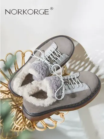 2023新款冬季复古真毛保暖小皮鞋毛毛鞋圆头粗跟厚底防滑乐福鞋女图片