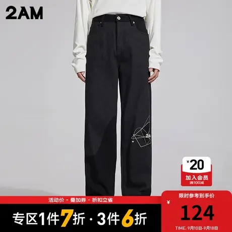 卡宾潮牌2AM个性印花街头直筒裤牛仔裤图片