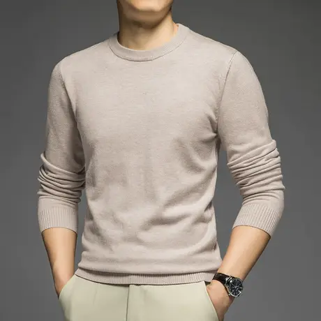 圆领毛衣男纯色秋冬保暖一体绒加厚加绒针织衫内搭打底衫线衣毛衫商品大图