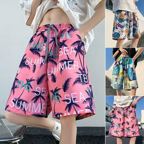 潮牌花短裤男夏季薄款沙滩裤可下水速干冰丝休闲大裤衩宽松五分5商品大图