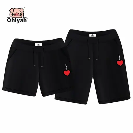 Ohlyah情侣夏季裤子男女黑色五分短裤爱心印花休闲运动公司团队裤商品大图