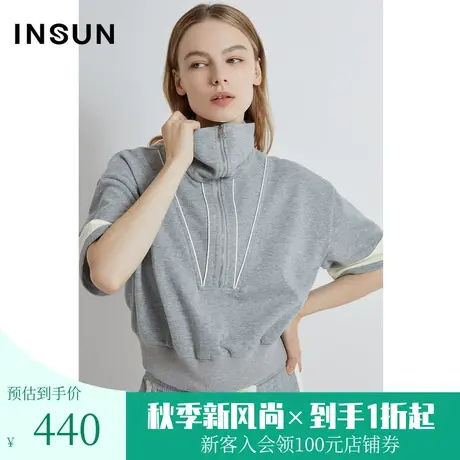 恩裳2023年夏款新款休闲运动风经典灰色挺括舒适拉链卫衣图片