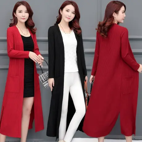 春秋季新款毛衣外套显瘦过膝长款风衣针织开衫女披风大码长袖外搭商品大图