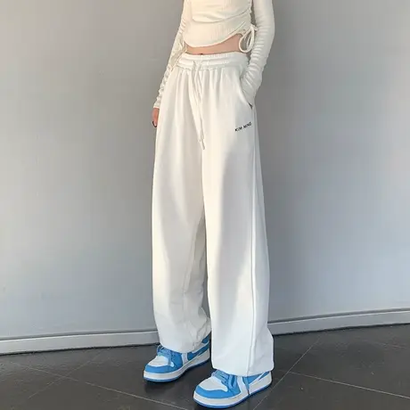 2023春秋新款休闲百搭裤高街直筒阔腿拖地裤子女运动卫裤ins潮图片