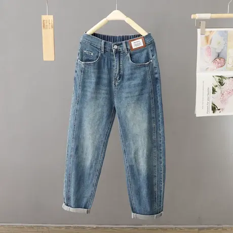 韩范时尚显瘦蓝色牛仔哈伦裤女2023年秋季新款高腰百搭老爹裤女裤商品大图