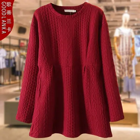 中年妈妈秋冬装加厚连衣裙洋气时尚加肥加大码女提花长袖中长上衣商品大图