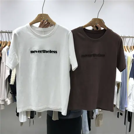 欧美短袖t恤女夏装2021新款宽松韩版ins半袖设计感小众港风上衣服商品大图