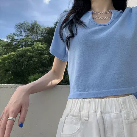 ins超火短袖T恤女夏装新款韩版潮辣妹短款高腰露脐宽松显瘦上衣服商品大图