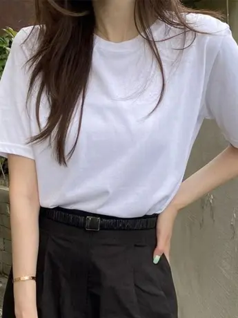 白色仿棉短袖t恤女夏季2023新款欧货时尚洋气时髦百搭气质上衣服图片