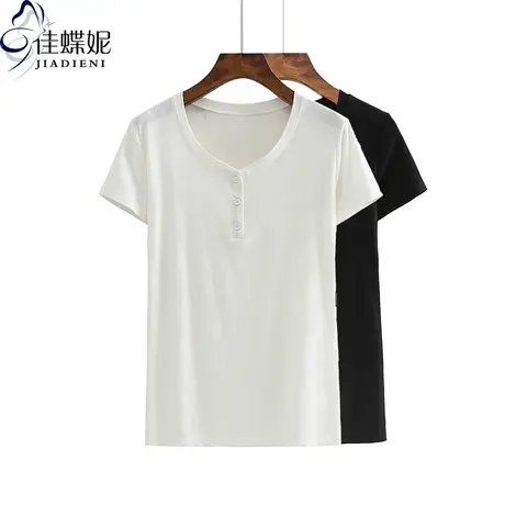 夏季新款圆领纯棉修身显瘦短袖体恤打底衫纯色女装韩版内搭T恤图片
