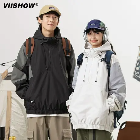 VIISHOW美式休闲拼接撞色风套头夹克2023春秋连帽运动户外外套商品大图