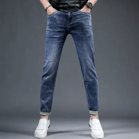 2023新款夏季蓝色牛仔裤男修身小脚韩版潮流简约百搭男士裤子弹力商品大图