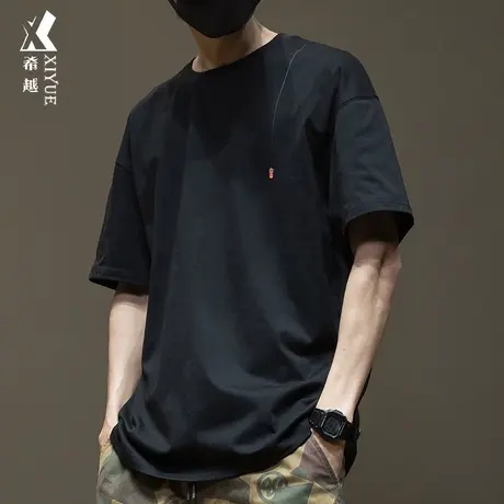 潮流夏季短袖黑T恤男休闲简约男装宽松大码男士男生内搭打底体恤商品大图