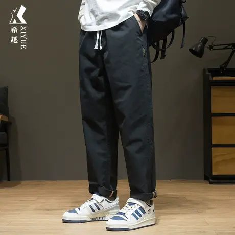 希越细纹理纯棉休闲裤男2023秋季上新直筒裤宽松大码胖子百搭长裤商品大图