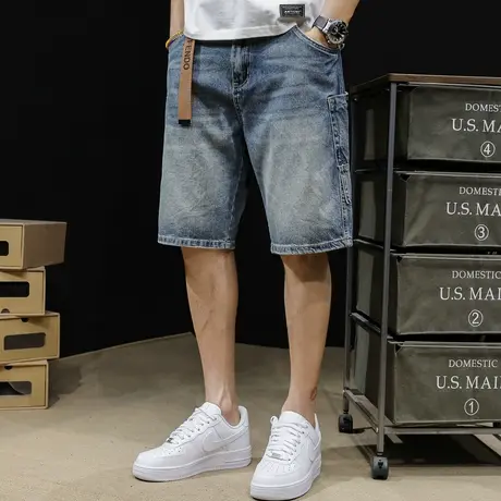 牛仔短裤男士五分裤夏季潮牌5分男裤休闲宽松大码大口袋裤子新款商品大图